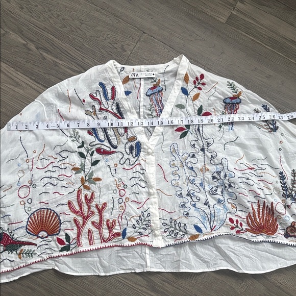 Zara | Multicolour Down by the Sea 100% Cotton Embroidered Kimono Sz Small - Picture 14 of 16
